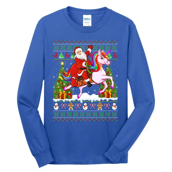 Unicorn Xmas Sweater Ugly Santa Riding Unicorn Christmas Gift Tall Long Sleeve T-Shirt