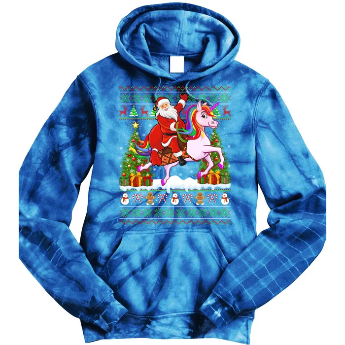 Unicorn Xmas Sweater Ugly Santa Riding Unicorn Christmas Gift Tie Dye Hoodie