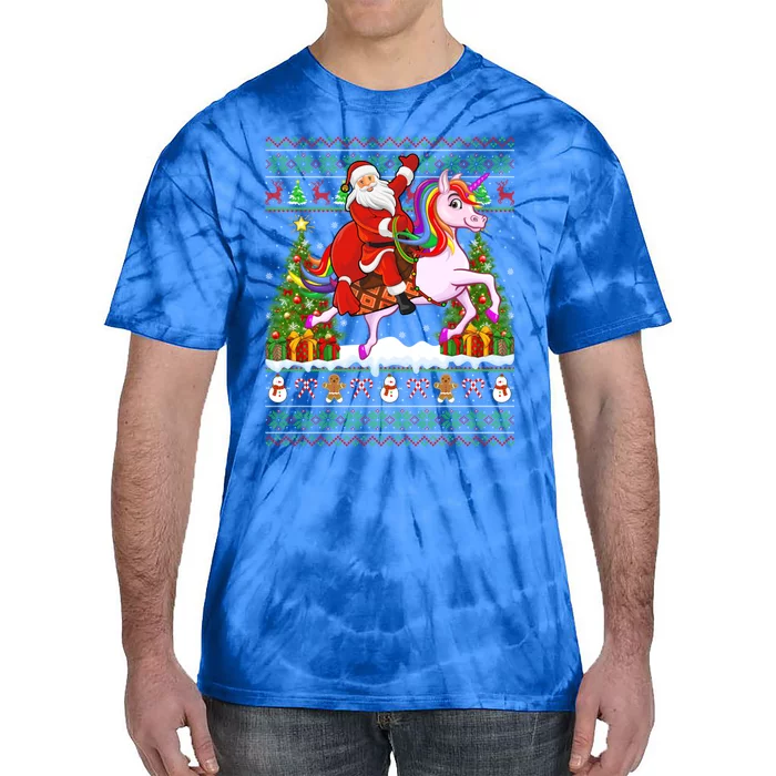 Unicorn Xmas Sweater Ugly Santa Riding Unicorn Christmas Gift Tie-Dye T-Shirt