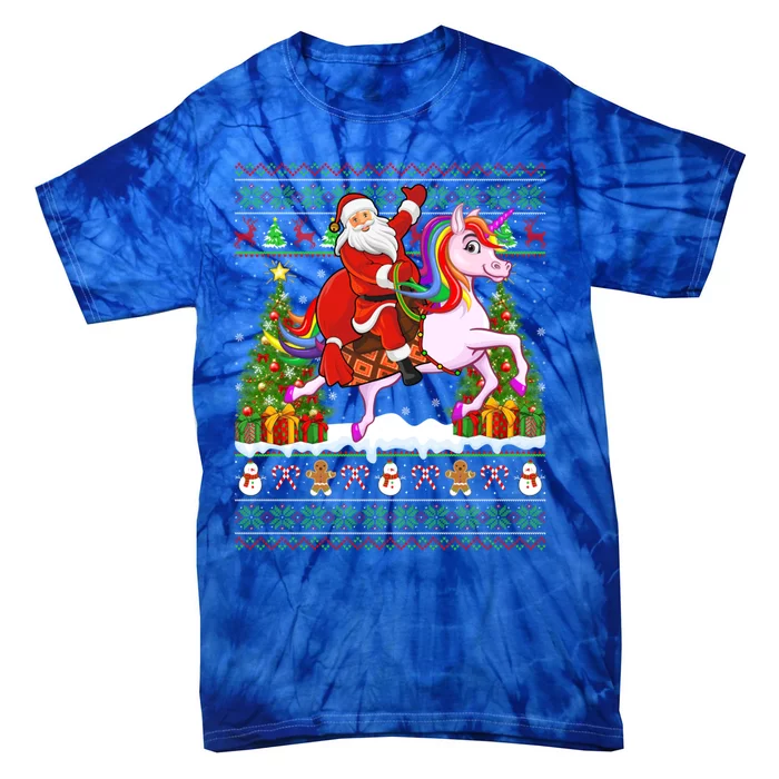 Unicorn Xmas Sweater Ugly Santa Riding Unicorn Christmas Gift Tie-Dye T-Shirt