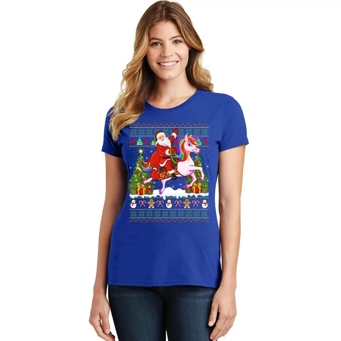 Unicorn Xmas Sweater Ugly Santa Riding Unicorn Christmas Gift Women's T-Shirt