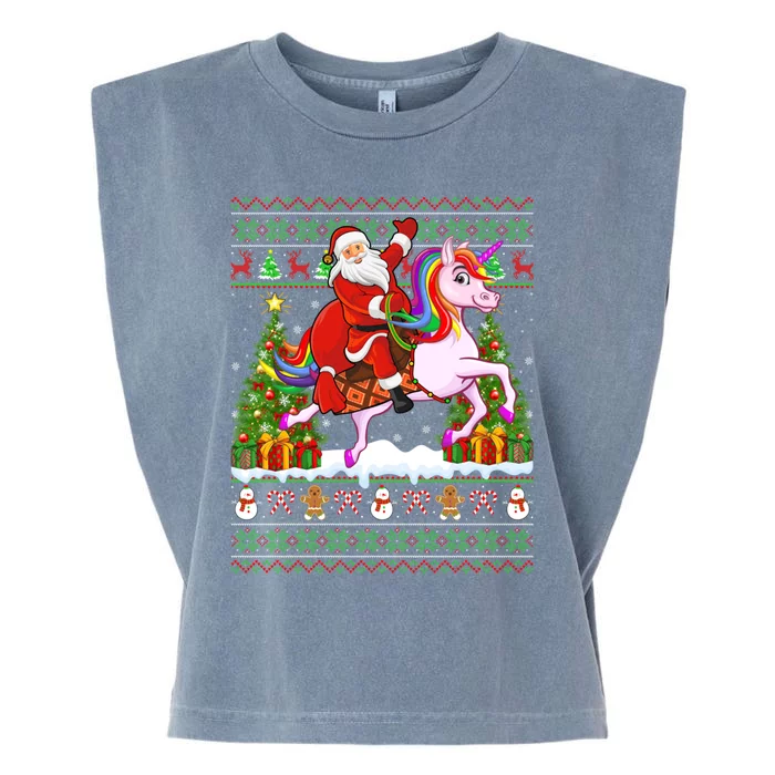 Unicorn Xmas Sweater Ugly Santa Riding Unicorn Christmas Gift Garment-Dyed Women's Muscle Tee