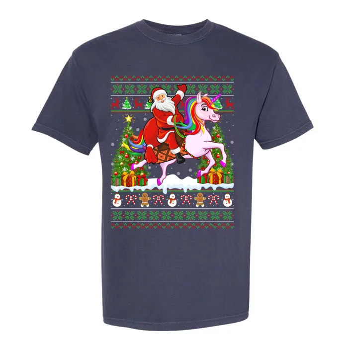 Unicorn Xmas Sweater Ugly Santa Riding Unicorn Christmas Gift Garment-Dyed Heavyweight T-Shirt