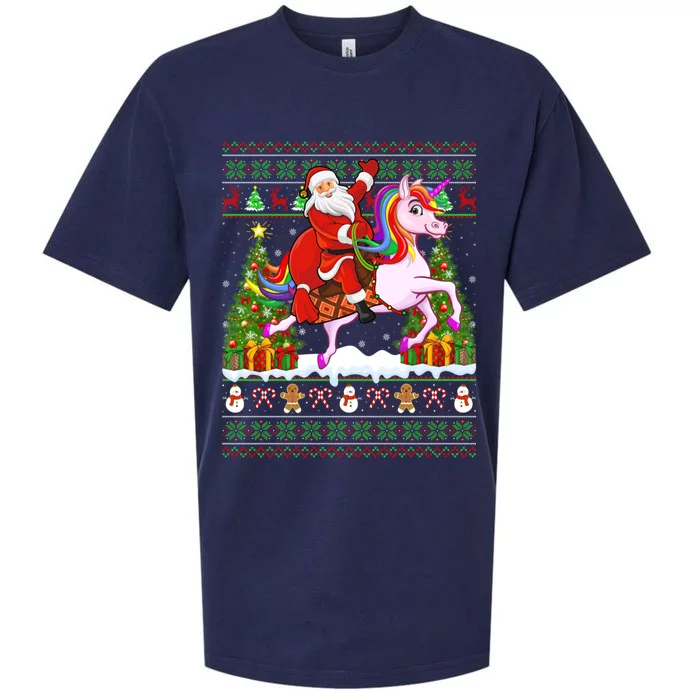 Unicorn Xmas Sweater Ugly Santa Riding Unicorn Christmas Gift Sueded Cloud Jersey T-Shirt