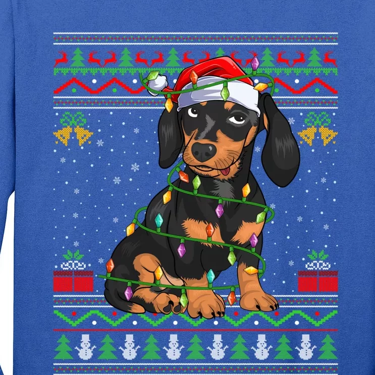 Ugly Xmas Sweater Style Santa Dachshund Dog Christmas Gift Tall Long Sleeve T-Shirt