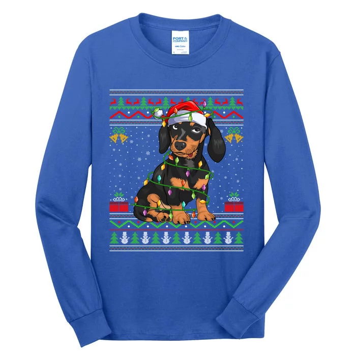 Ugly Xmas Sweater Style Santa Dachshund Dog Christmas Gift Tall Long Sleeve T-Shirt