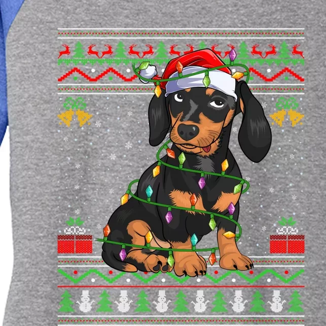 Ugly Xmas Sweater Style Santa Dachshund Dog Christmas Gift Women's Tri-Blend 3/4-Sleeve Raglan Shirt