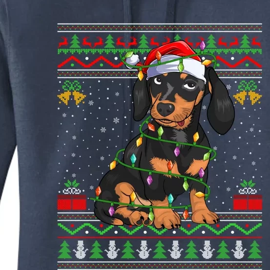 Ugly Xmas Sweater Style Santa Dachshund Dog Christmas Gift Women's Pullover Hoodie