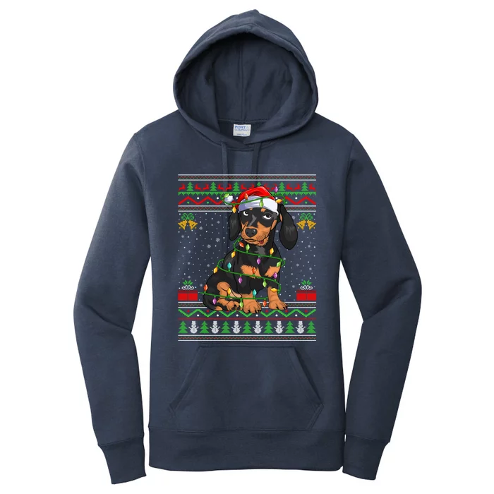 Ugly Xmas Sweater Style Santa Dachshund Dog Christmas Gift Women's Pullover Hoodie