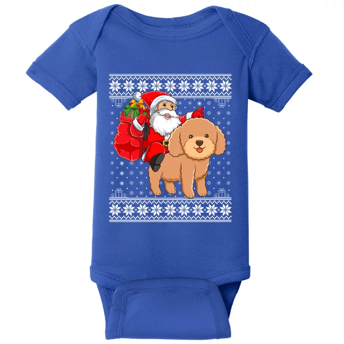 Ugly Xmas Sweater Santa Riding Toy Poodle Dog Christmas Cute Gift Baby Bodysuit