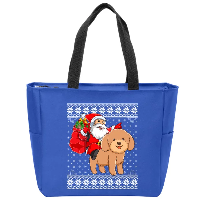 Ugly Xmas Sweater Santa Riding Toy Poodle Dog Christmas Cute Gift Zip Tote Bag