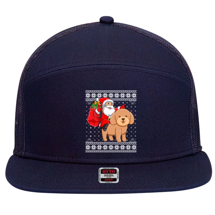 Ugly Xmas Sweater Santa Riding Toy Poodle Dog Christmas Cute Gift 7 Panel Mesh Trucker Snapback Hat