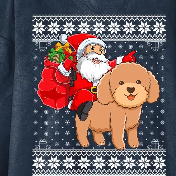 Ugly Xmas Sweater Santa Riding Toy Poodle Dog Christmas Cute Gift Hooded Wearable Blanket