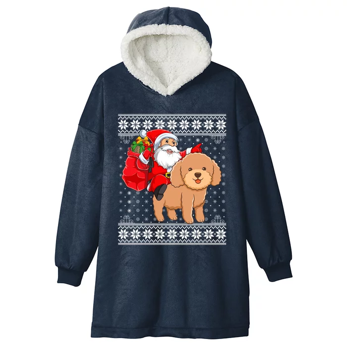 Ugly Xmas Sweater Santa Riding Toy Poodle Dog Christmas Cute Gift Hooded Wearable Blanket