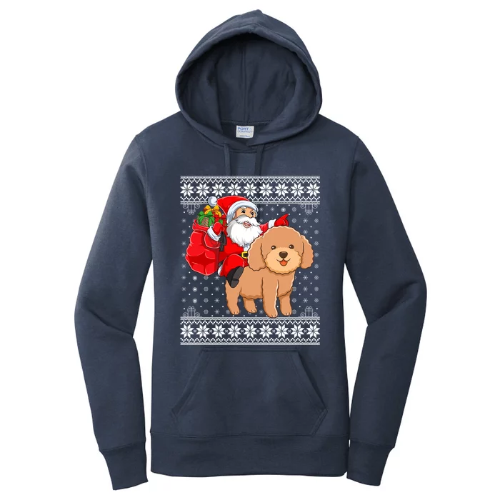 Ugly Xmas Sweater Santa Riding Toy Poodle Dog Christmas Cute Gift Women's Pullover Hoodie