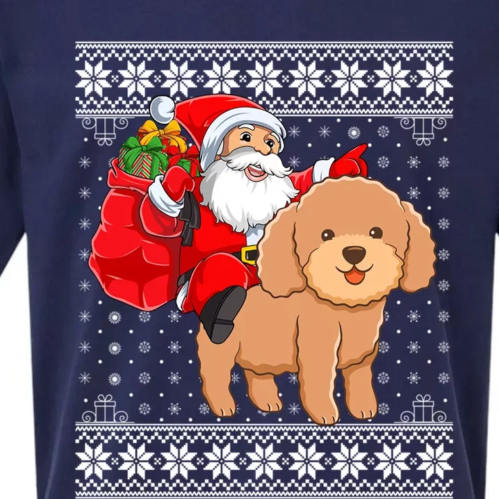 Ugly Xmas Sweater Santa Riding Toy Poodle Dog Christmas Cute Gift Sueded Cloud Jersey T-Shirt