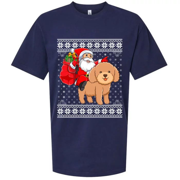 Ugly Xmas Sweater Santa Riding Toy Poodle Dog Christmas Cute Gift Sueded Cloud Jersey T-Shirt