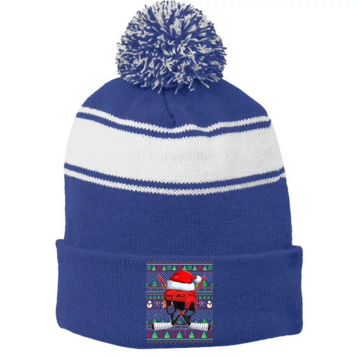 Ugly Xmas Sweater Style Lighting Hockey Christmas Gift Stripe Pom Pom Beanie