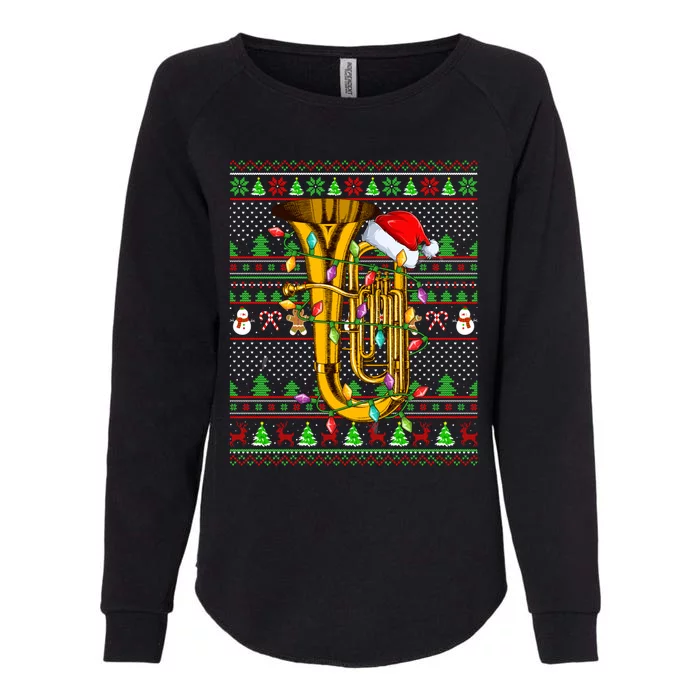 Ugly Xmas Sweater Style Lighting Tuba Christmas Gift Womens California Wash Sweatshirt