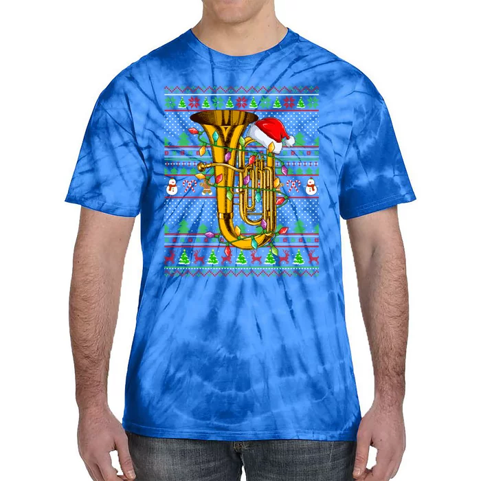 Ugly Xmas Sweater Style Lighting Tuba Christmas Gift Tie-Dye T-Shirt