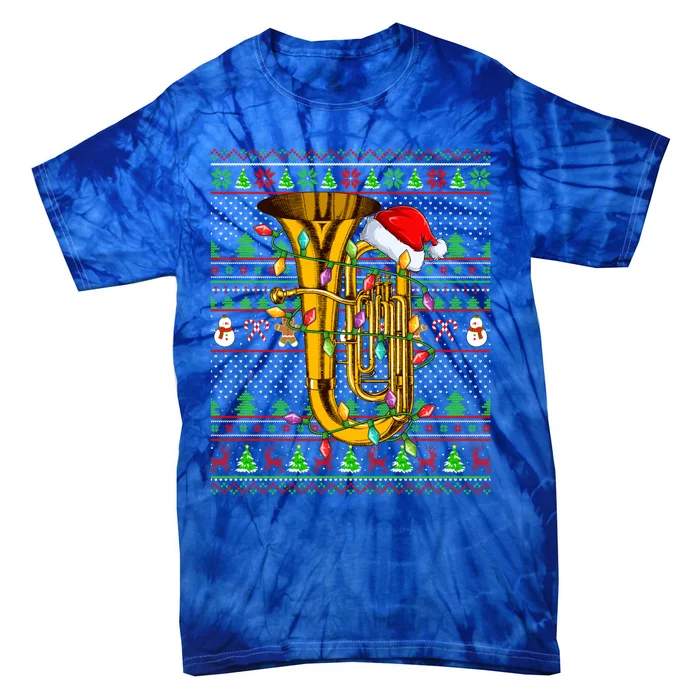 Ugly Xmas Sweater Style Lighting Tuba Christmas Gift Tie-Dye T-Shirt