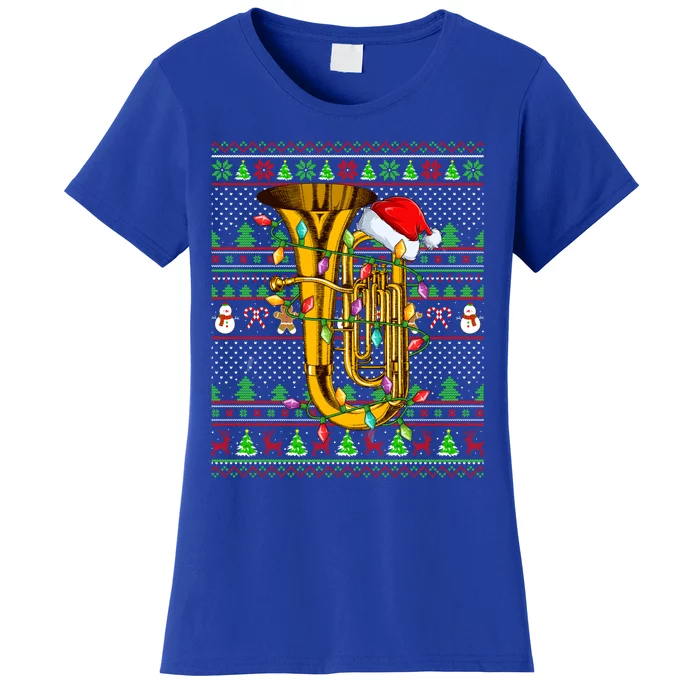 Ugly Xmas Sweater Style Lighting Tuba Christmas Gift Women's T-Shirt