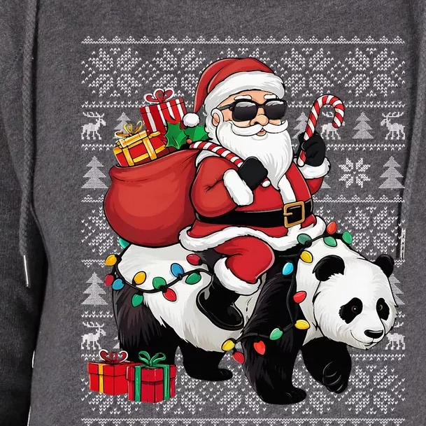 Ugly Xmas Sweater Style Santa Riding Panda Christmas Womens Funnel Neck Pullover Hood