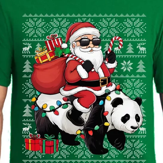 Ugly Xmas Sweater Style Santa Riding Panda Christmas Pajama Set