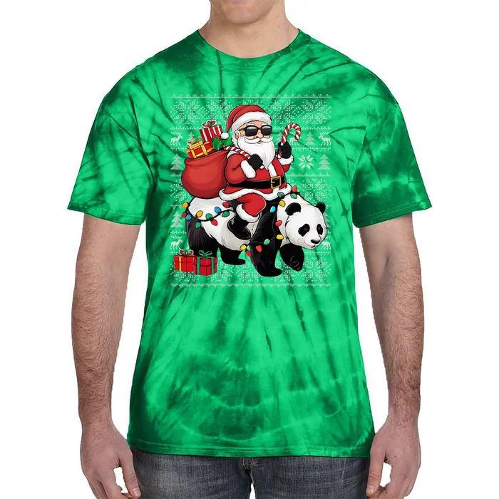 Ugly Xmas Sweater Style Santa Riding Panda Christmas Tie-Dye T-Shirt