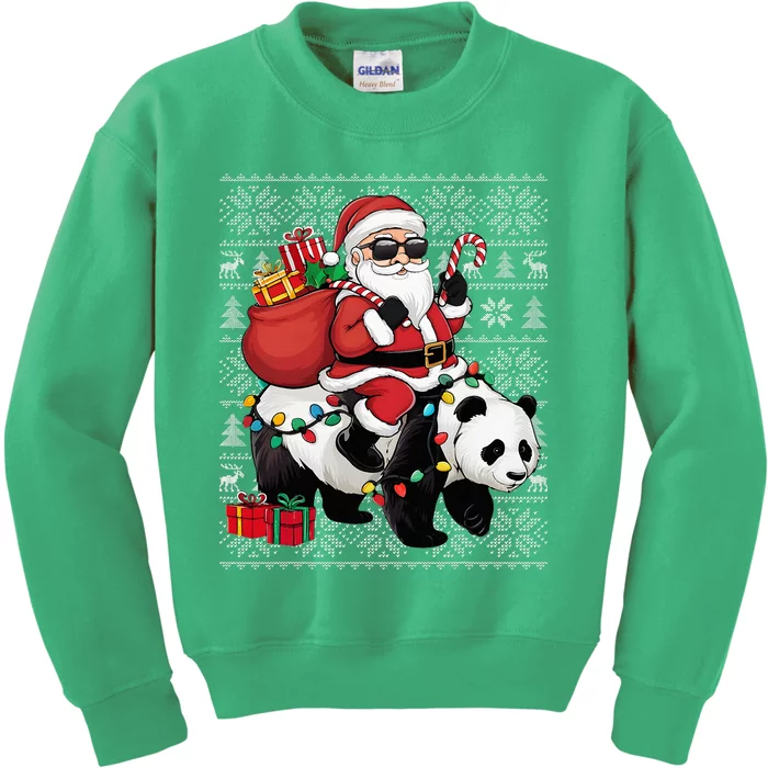 Ugly Xmas Sweater Style Santa Riding Panda Christmas Kids Sweatshirt