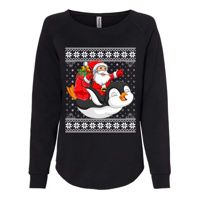 Ugly Xmas Sweater Style Santa Riding Penguin Christmas Gift Womens California Wash Sweatshirt