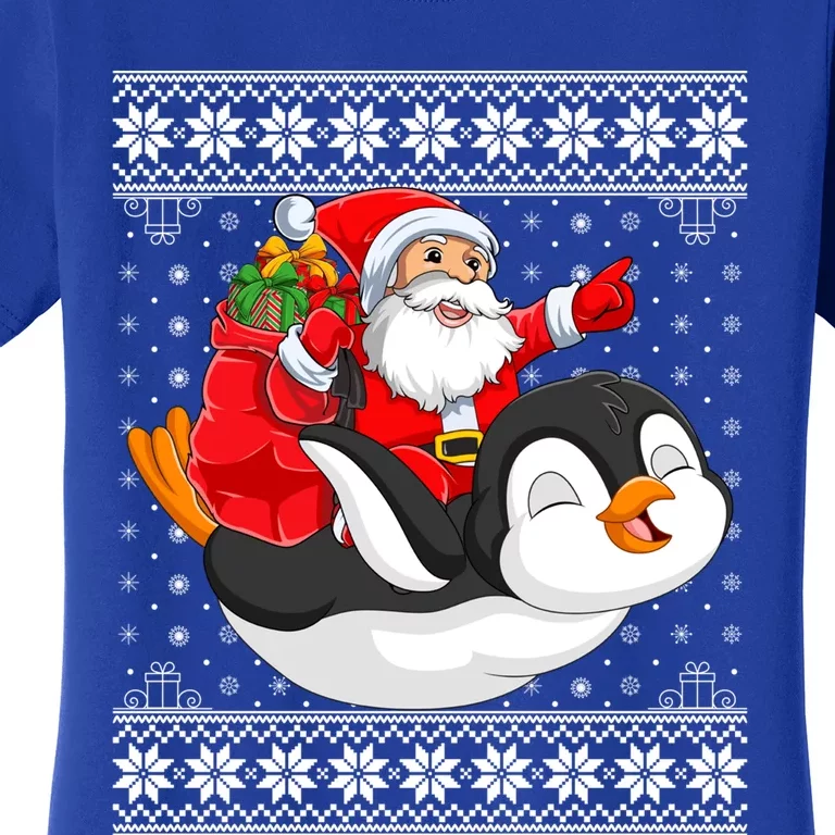 Ugly Xmas Sweater Style Santa Riding Penguin Christmas Gift Women's T-Shirt