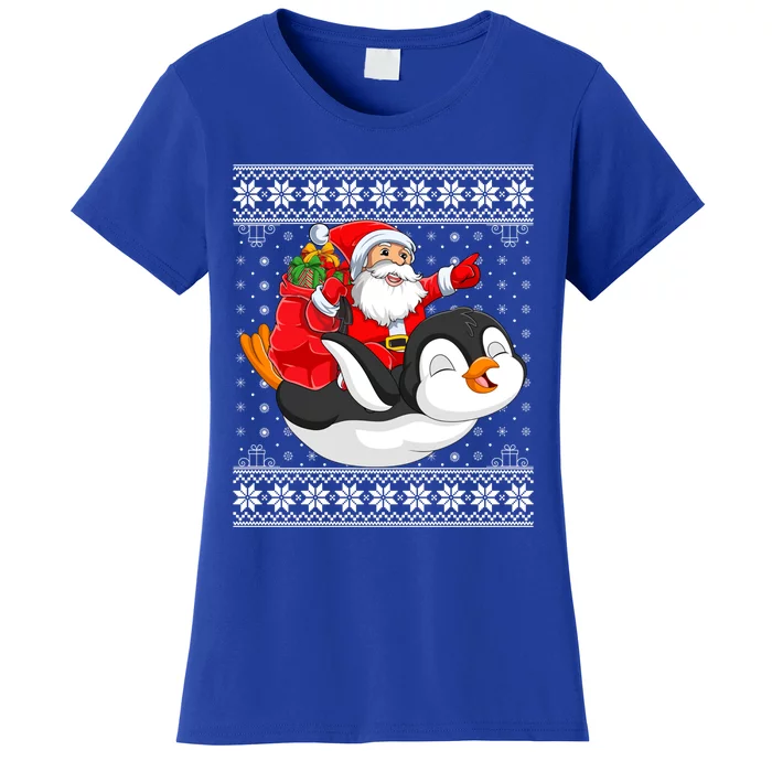 Ugly Xmas Sweater Style Santa Riding Penguin Christmas Gift Women's T-Shirt