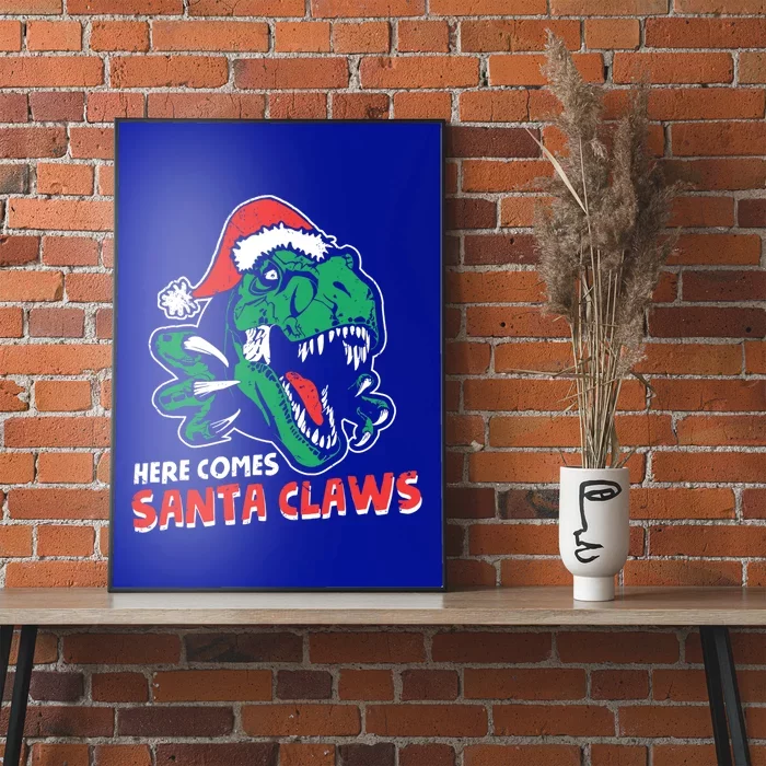 Ugly Xmas Sweaters: Dinosaur Here Comes Santa Claws Claus Gift Poster