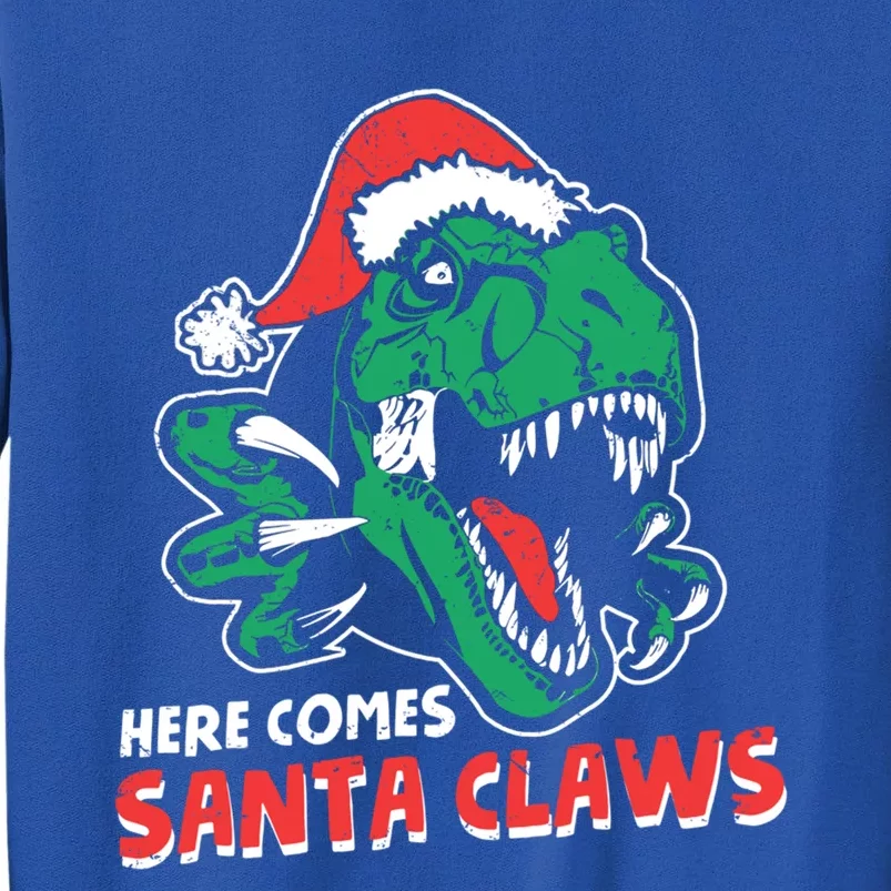 Ugly Xmas Sweaters: Dinosaur Here Comes Santa Claws Claus Gift Tall Sweatshirt