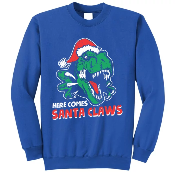 Ugly Xmas Sweaters: Dinosaur Here Comes Santa Claws Claus Gift Tall Sweatshirt