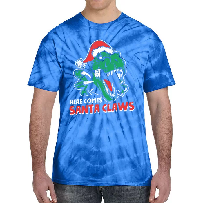 Ugly Xmas Sweaters: Dinosaur Here Comes Santa Claws Claus Gift Tie-Dye T-Shirt