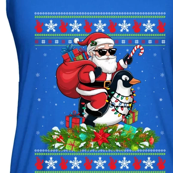 Ugly Xmas Style Santa Riding Penguin Bird Christmas Funny Gift Ladies Essential Flowy Tank