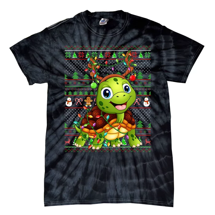 Ugly Xmas Sweater Style Lighting Turtle Christmas Tie-Dye T-Shirt