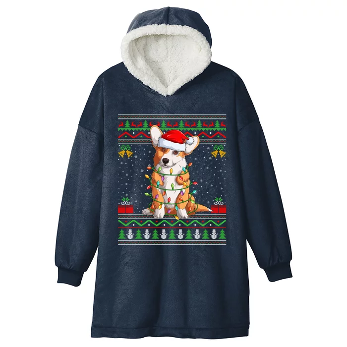 Ugly Xmas Sweater Style Santa Corgi Dog Christmas Gift Hooded Wearable Blanket