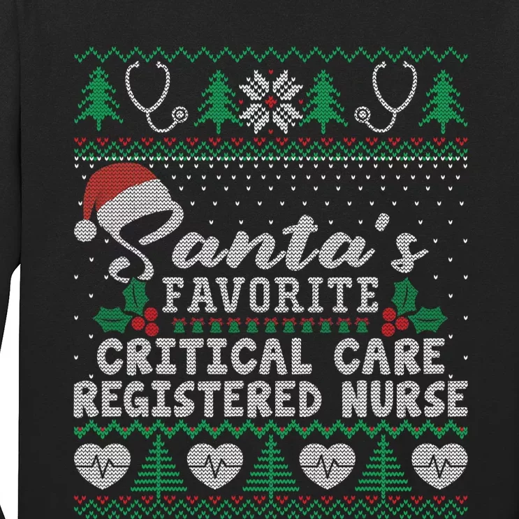 Ugly Xmas Santa's Favorite Critical Care Registered Nurse Long Sleeve Shirt