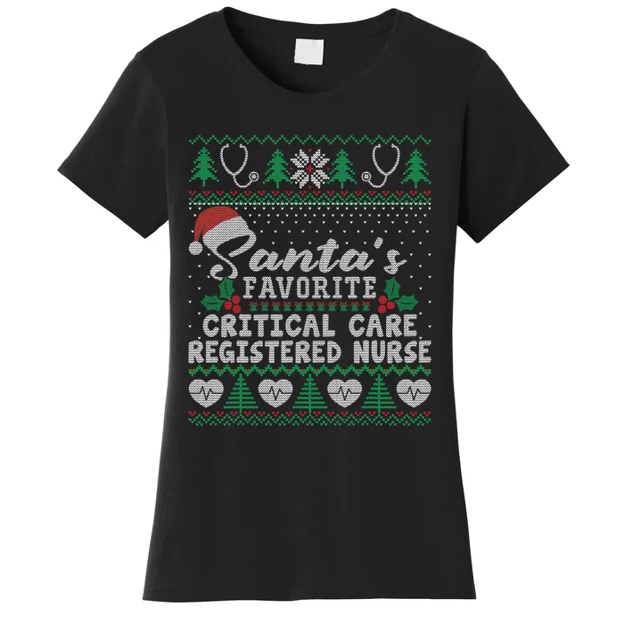 Ugly Xmas Santa's Favorite Critical Care Registered Nurse Women's T-Shirt