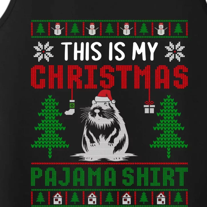 Ugly Xmas Sweater Beaver This Is My Christmas Pajama Cute Gift Performance Tank