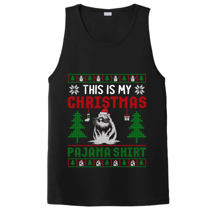 Ugly Xmas Sweater Beaver This Is My Christmas Pajama Cute Gift Performance Tank