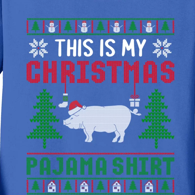 Ugly Xmas Sweater Pig This Is My Christmas Pajama Gift Kids Long Sleeve Shirt