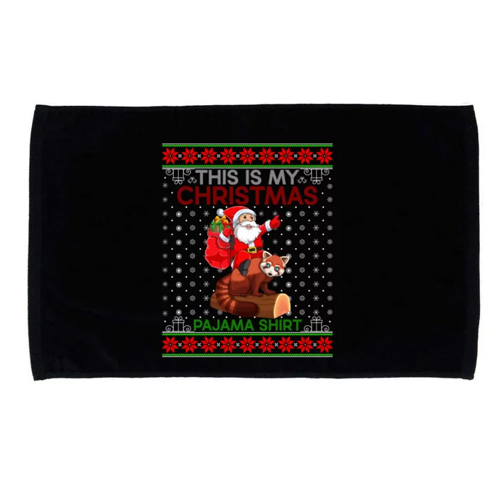 Ugly Xmas Sweater Style Santa Riding Red Panda Christmas Gift Microfiber Hand Towel