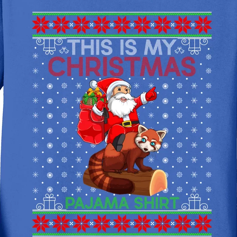 Ugly Xmas Sweater Style Santa Riding Red Panda Christmas Gift Kids Long Sleeve Shirt