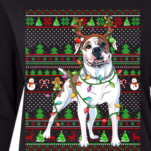 Ugly Xmas Sweater Style Lights American Bulldog Christmas Gift Womens Cotton Relaxed Long Sleeve T-Shirt