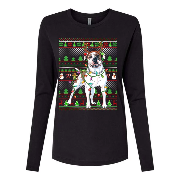 Ugly Xmas Sweater Style Lights American Bulldog Christmas Gift Womens Cotton Relaxed Long Sleeve T-Shirt