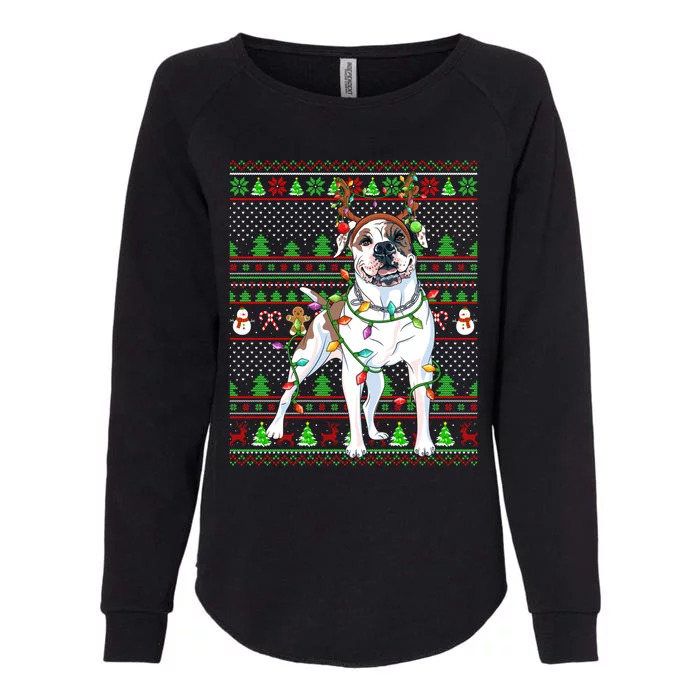 Ugly Xmas Sweater Style Lights American Bulldog Christmas Gift Womens California Wash Sweatshirt